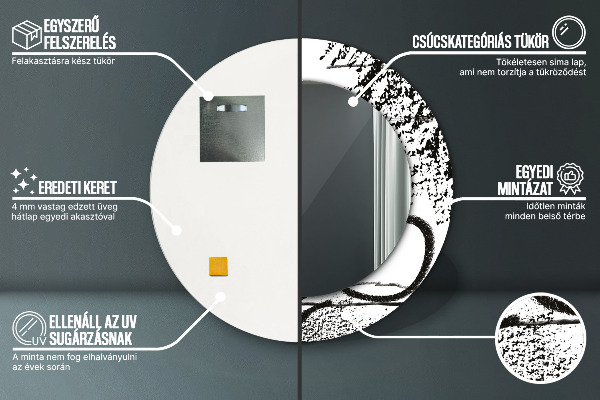 Kerek tükör keret nyomtatással Graffiti minta