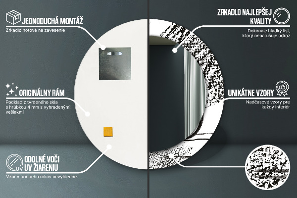 Kerek tükör keret nyomtatással Graffiti minta