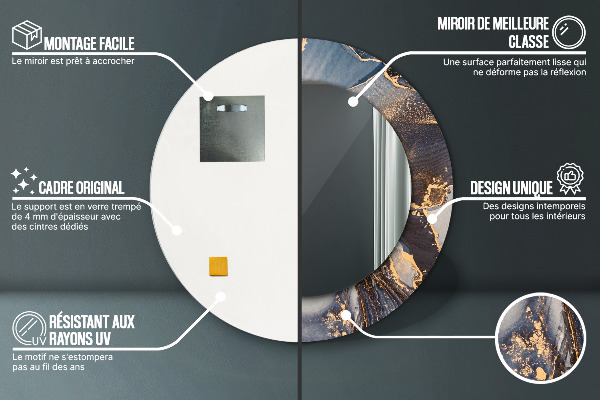 Kerek tükör nyomtatott kerettel Absztrakt folyadék