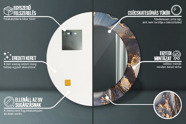 Kerek tükör nyomtatott kerettel Absztrakt folyadék