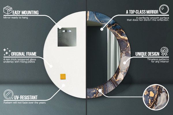 Kerek tükör nyomtatott kerettel Absztrakt folyadék