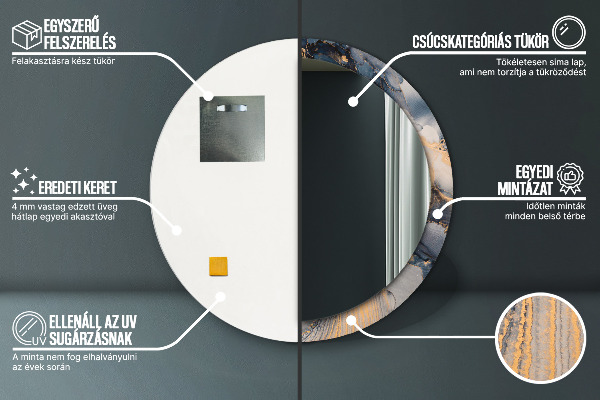 Kerek tükör nyomtatott kerettel Absztrakt folyadék