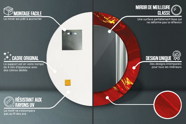 Kerek díszes tükör Vörös márvány