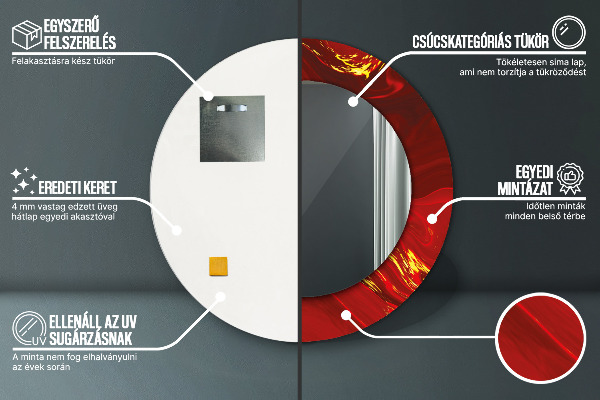 Kerek díszes tükör Vörös márvány