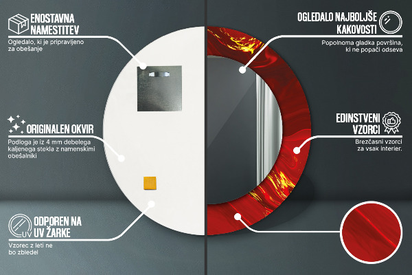 Kerek díszes tükör Vörös márvány