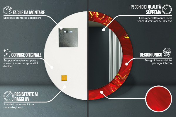 Kerek díszes tükör Vörös márvány