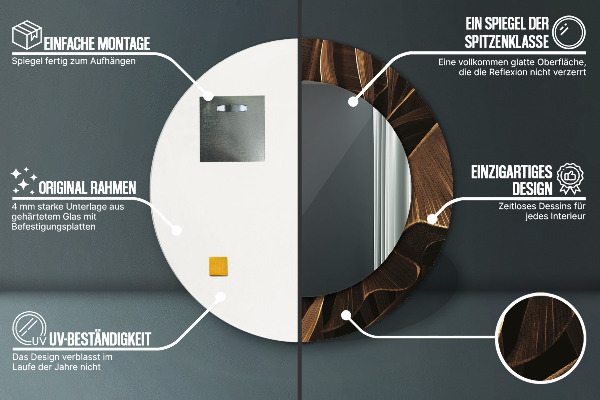 Kerek tükör díszítéssel Barna banán levelek