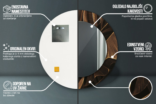 Kerek tükör díszítéssel Barna banán levelek