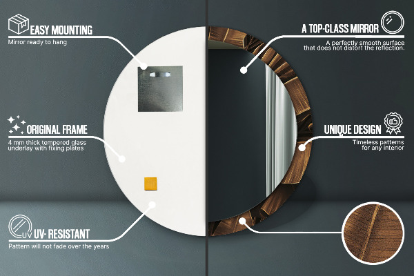 Kerek tükör díszítéssel Barna banán levelek