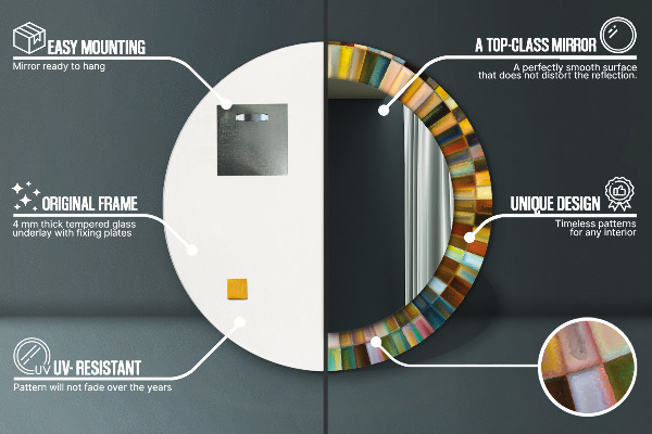 Kerek tükör nyomtatott kerettel Absztrakt radiális minta