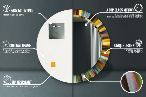 Kerek tükör nyomtatott kerettel Absztrakt radiális minta