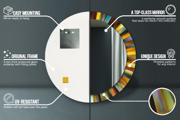 Kerek tükör nyomtatott kerettel Absztrakt radiális minta