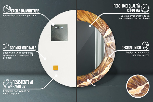 Kerek tükör fali dísz Arany levelek