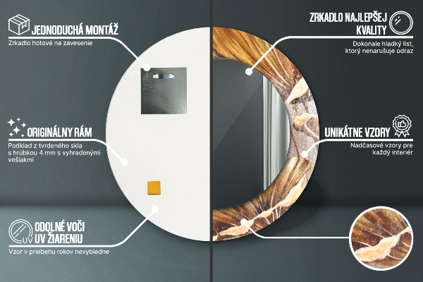 Kerek tükör fali dísz Arany levelek