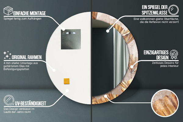 Kerek tükör fali dísz Arany levelek