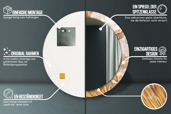 Kerek tükör fali dísz Arany levelek