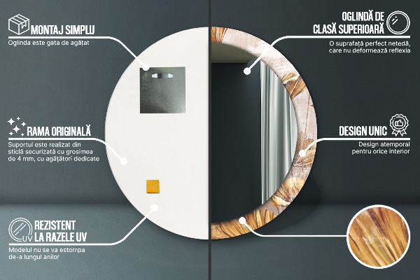 Kerek tükör fali dísz Arany levelek