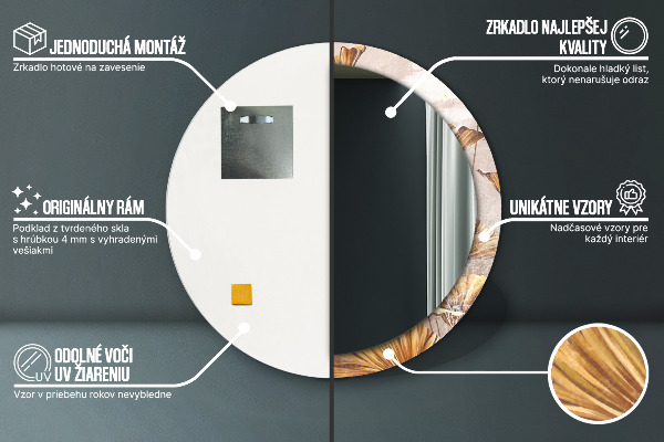 Kerek tükör fali dísz Arany levelek