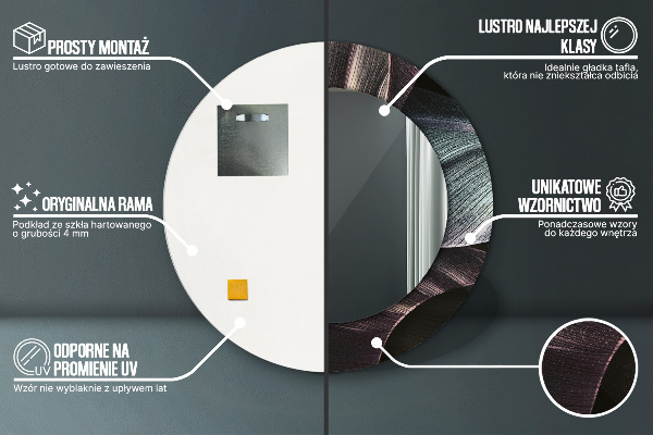 Kerek tükör díszítéssel Sötét trópusi levelek