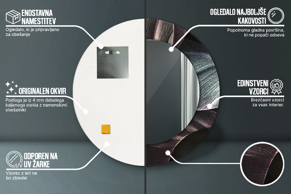 Kerek tükör díszítéssel Sötét trópusi levelek