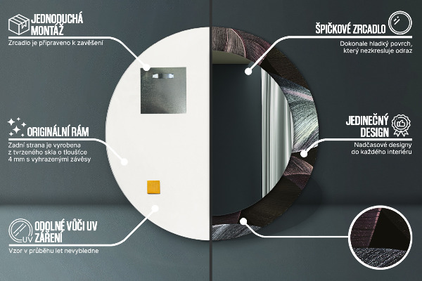 Kerek tükör díszítéssel Sötét trópusi levelek