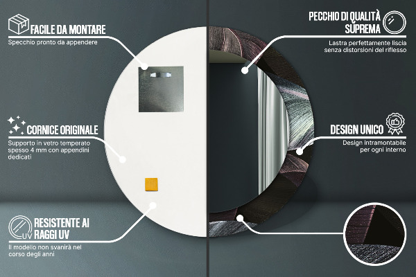 Kerek tükör díszítéssel Sötét trópusi levelek