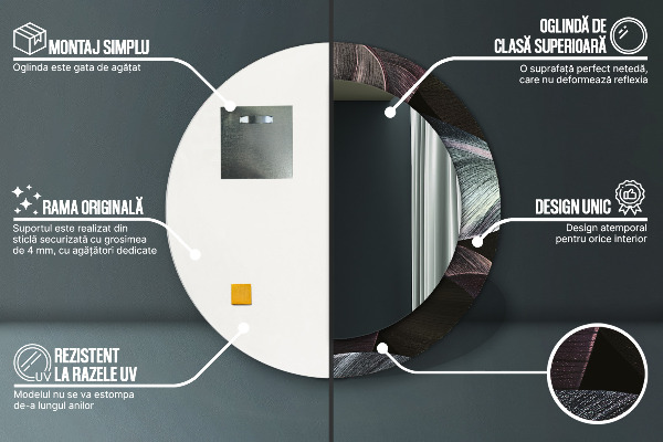 Kerek tükör díszítéssel Sötét trópusi levelek