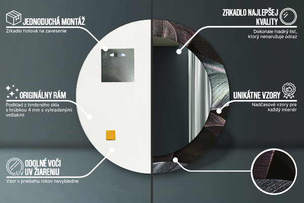 Kerek tükör díszítéssel Sötét trópusi levelek