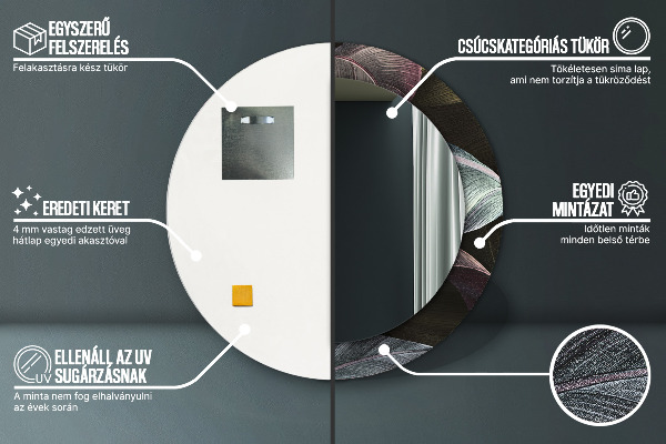 Kerek tükör díszítéssel Sötét trópusi levelek