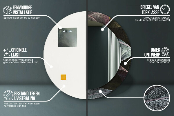 Kerek tükör díszítéssel Sötét trópusi levelek