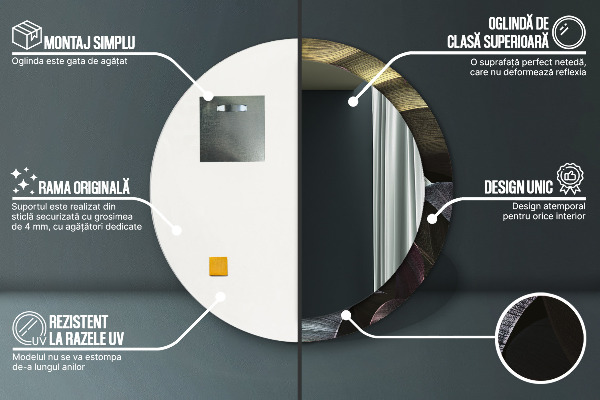 Kerek tükör díszítéssel Sötét trópusi levelek