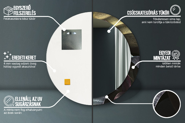 Kerek tükör díszítéssel Sötét trópusi levelek