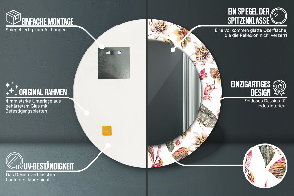 Kerek tükör keret nyomtatással Vintage virágok