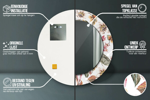 Kerek tükör keret nyomtatással Vintage virágok