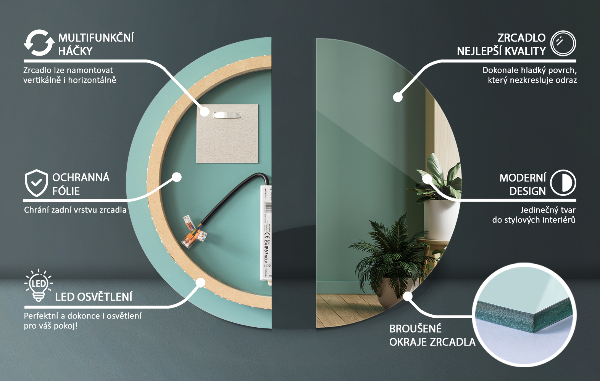 Fürdőszobai led kerek fali tükör fi 60 cm