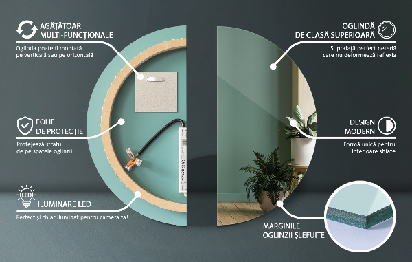 Fürdőszobai led kerek fali tükör fi 60 cm