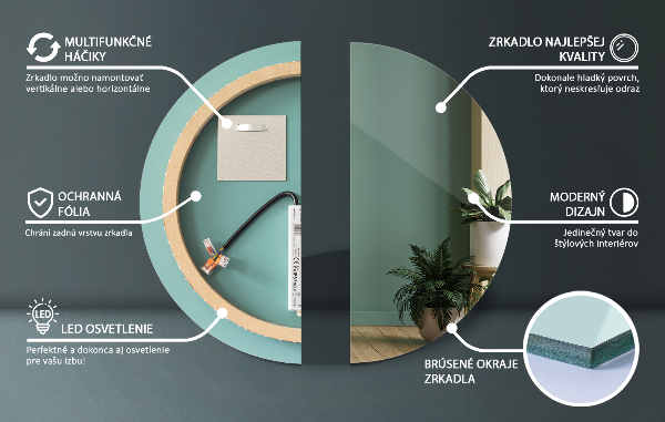 Fürdőszobai led kerek fali tükör fi 90 cm