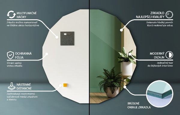 Sokszögű tükör egyedi kialakítás 60x60 cm