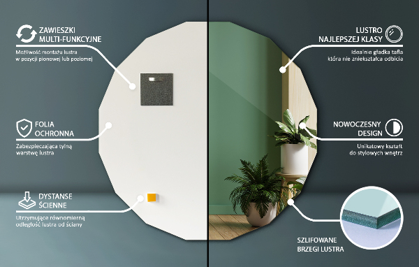 Sokszögű tükör egyedi kialakítás 60x60 cm