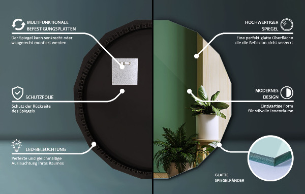 Sokszögű tükör LED 100x100 cm