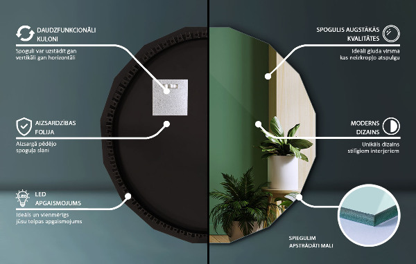 Sokszögű tükör LED 60x60 cm