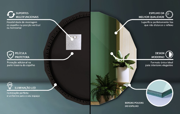 Sokszögű tükör LED 80x80 cm