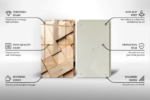 Főzőlap védő üveglap Fa négyzetek