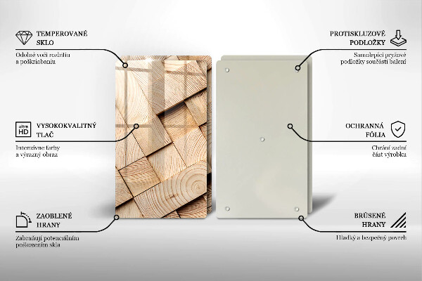 Főzőlap védő üveglap Fa négyzetek