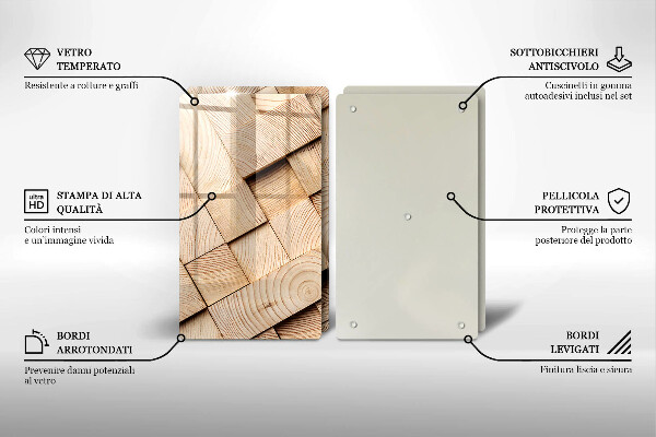 Főzőlap védő üveglap Fa négyzetek