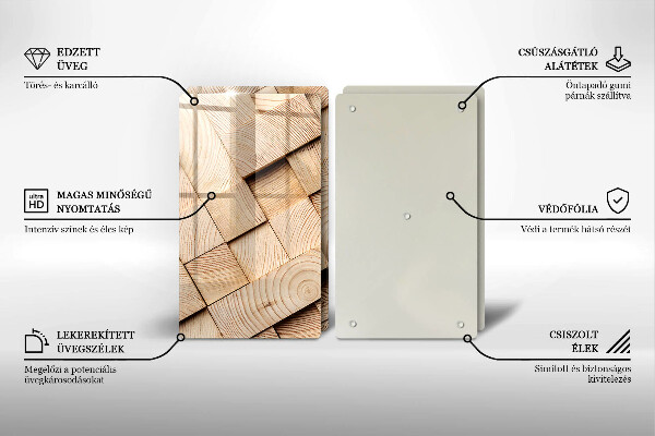 Főzőlap védő üveglap Fa négyzetek