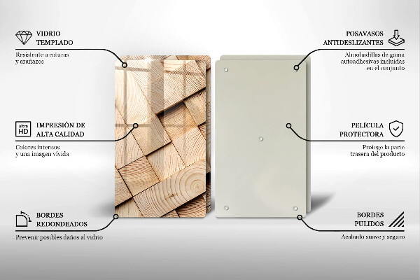 Főzőlap védő üveglap Fa négyzetek