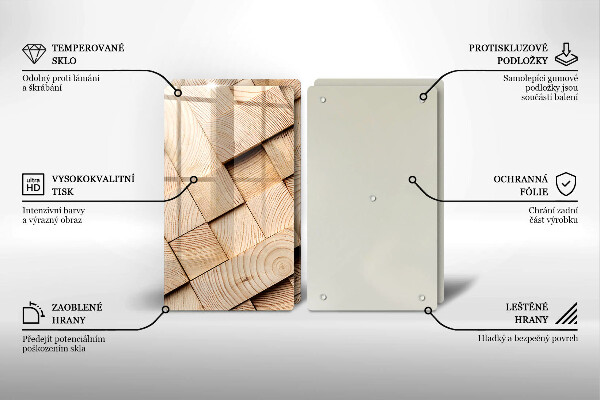 Főzőlap védő üveglap Fa négyzetek