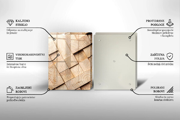 Főzőlap védő üveglap Fa négyzetek