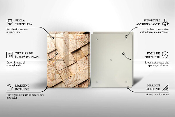 Főzőlap védő üveglap Fa négyzetek